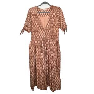 Pink Chicken Dress Womens Medium Brown Floral Maxi Boho Peasant Cottagecore B16